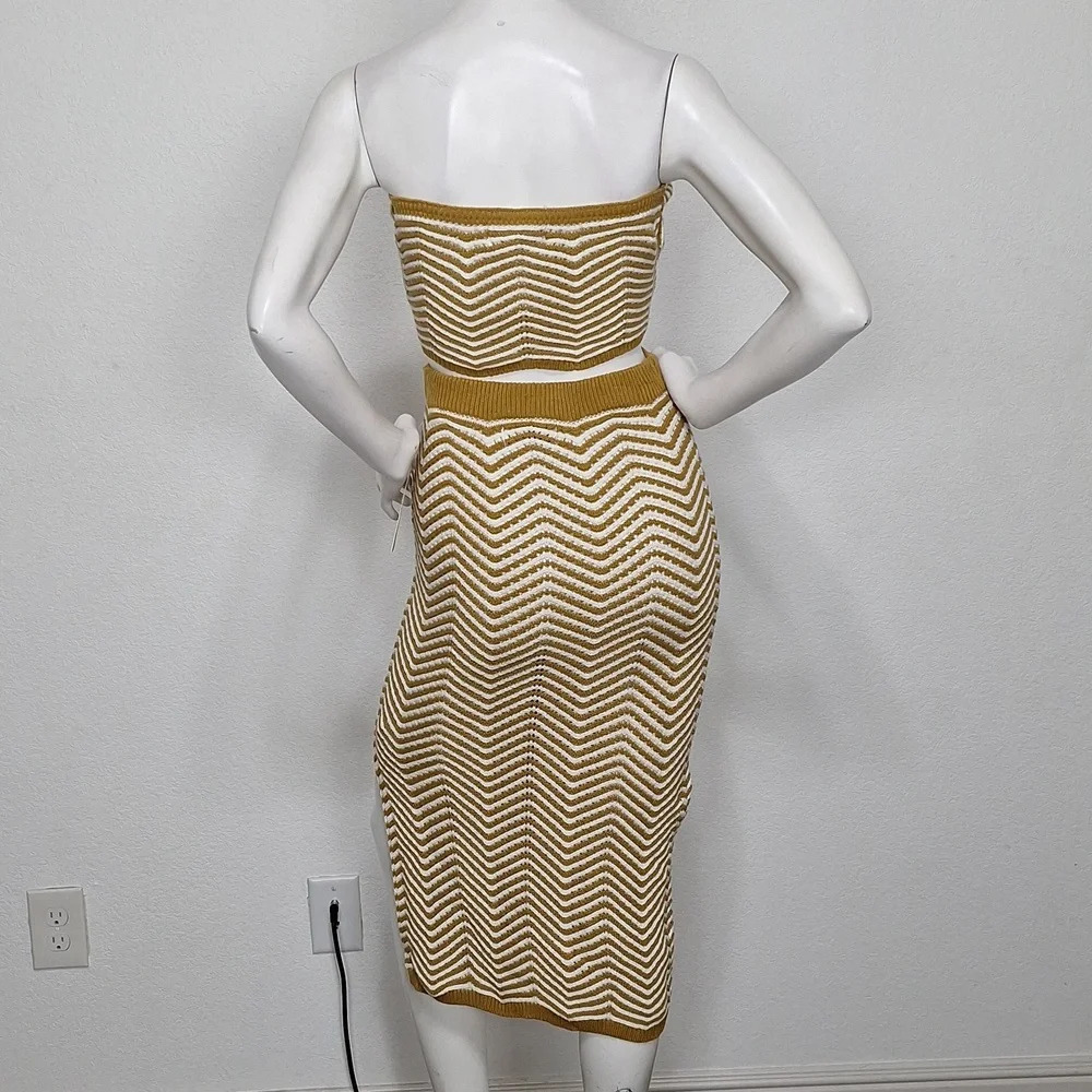 Willow & Wind "NEW" 70's Tan White Bohemian Knit Midi Hippie Skirt & Top Set *M - Picture 5 of 9
